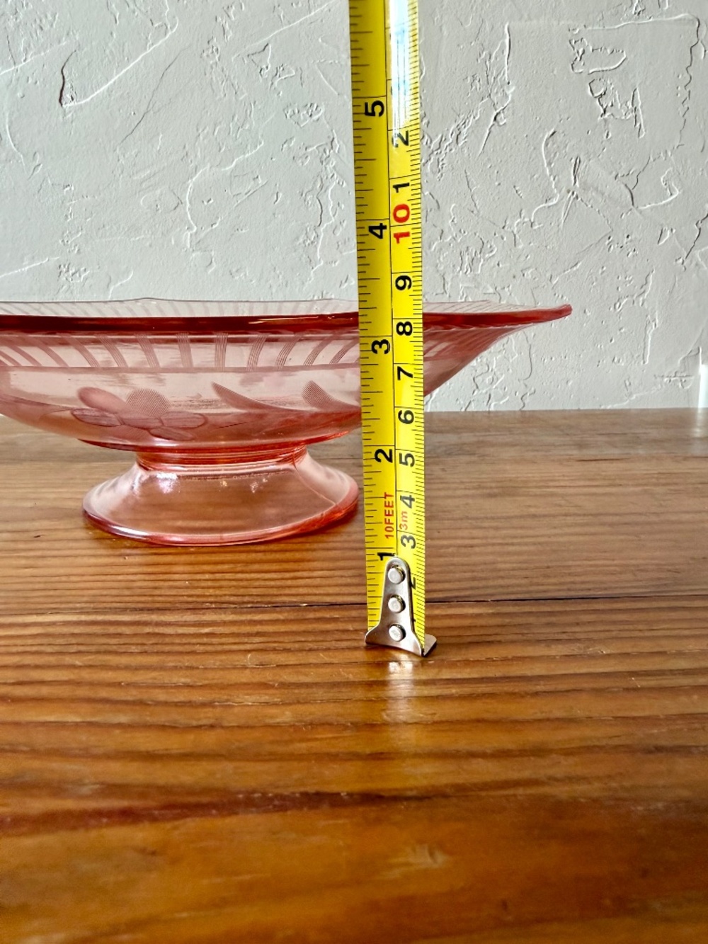 Vintage Depression Glass Pink Etched Glass Pedestal Compote Fruit Bowl - Picture 9 of 9